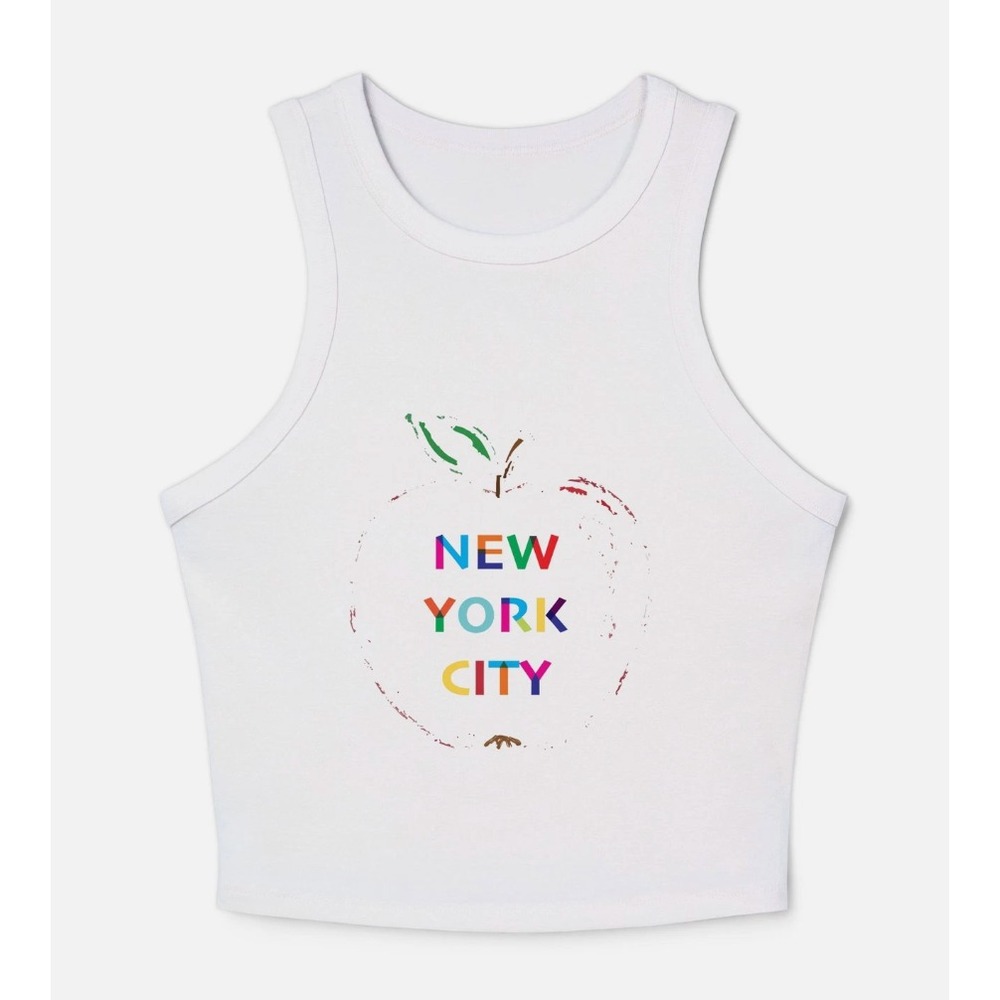 Women's "NEW YORK CITY APPLE" designer graphic micro rib racer tank top
